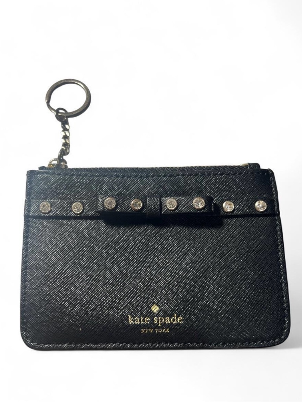 kate spade Black Saffiano Bow Card Case Keyring